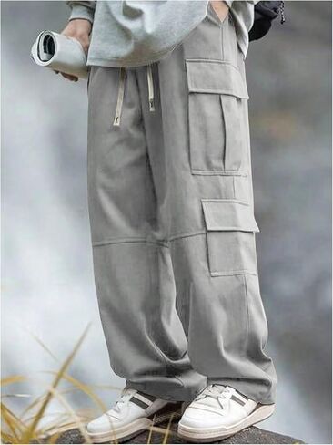 بنطال Verdusa الرجالي الفضفاض برباط وخصر مطاطي وجيوب وسروال فضفاض in Kuwait