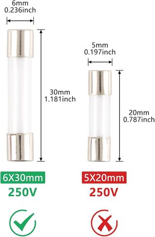 20 PCS F6AL 250V 6A الصمامات الزجاجية السريعة ، 6 × 30 مم/0.24x1.18 بوصة (6AMP) (F6AL250V) in Kuwait