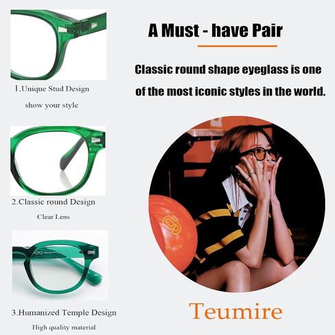 Johnny Depp Round Glasses for Women Men Vintage Circle Thick Frame Eyeglasses Non Prescription Glasses Clear lens Eyewear(Transparent) in Kuwait