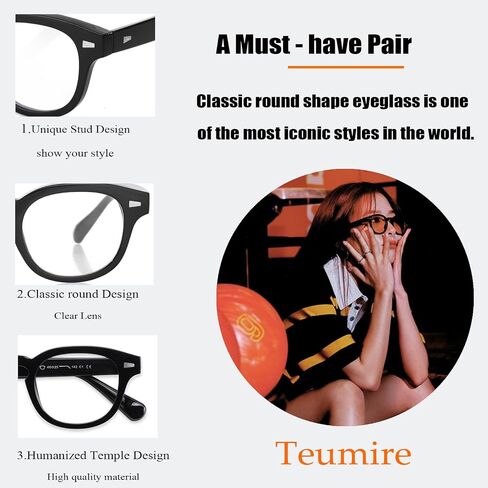 Johnny Depp Round Glasses for Women Men Vintage Circle Thick Frame Eyeglasses Non Prescription Glasses Clear lens Eyewear(Transparent) in Kuwait