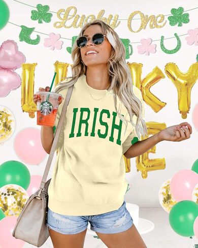 TAOHONG Women St. Patrick's Day Sweatshirts Shamrock Shirt Clover Printed Long Sleeve Irish Gift Casual Loose Fit Tops in Saudi Arabia