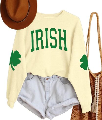 TAOHONG Women St. Patrick's Day Sweatshirts Shamrock Shirt Clover Printed Long Sleeve Irish Gift Casual Loose Fit Tops in Saudi Arabia