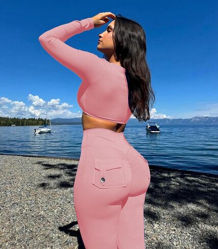 طماق التوهج للنساء تجريب الصالة الرياضية السيطرة البطن scrunch بعقب الساق الساق يوجا السراويل مع سراويل البضائع الجيوب in Kuwait