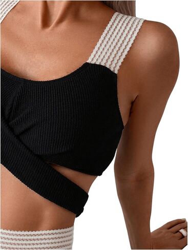 Wdirara Women's 2 قطعة عالية من الخصر قطع ملابس السباحة Criss Cross Tie Bikini in Kuwait