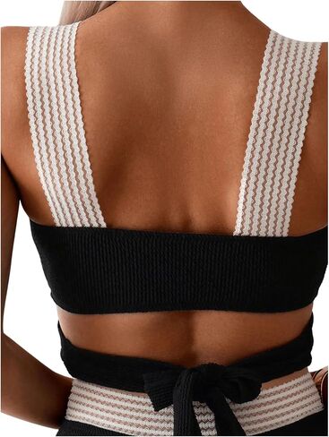 Wdirara Women's 2 قطعة عالية من الخصر قطع ملابس السباحة Criss Cross Tie Bikini in Kuwait