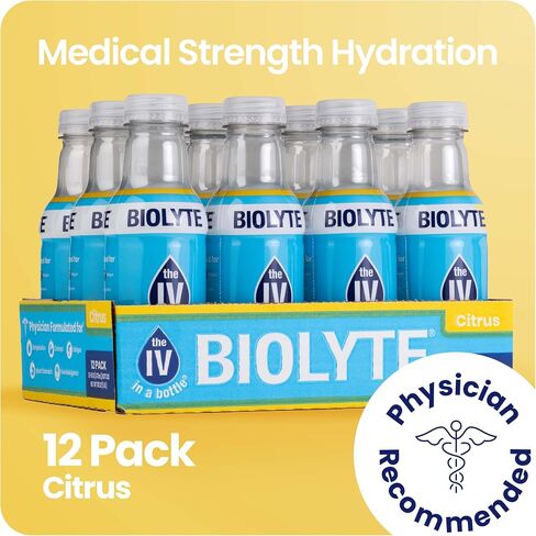 BIOLYTE Electrolyte Drink - Hydration Drink, Medical-Grade Flavored Water with Electrolytes, Sports Drinks, Liquid Energy & Rehydration, IV in a Bottle - Citrus, 16 Fl Oz (12 Pack) in Saudi Arabia