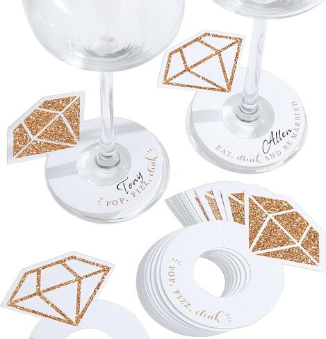 48 Pcs Diamond Ring Wine Glass Markers Wedding Wine Glass Name Tags Wine Charms for Stem Glasses Wine Glass Tags Identifier for Wine Bachelorette Bridal Shower Wedding Bubbly Markers in Saudi Arabia