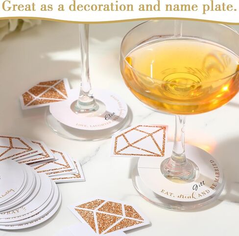 48 Pcs Diamond Ring Wine Glass Markers Wedding Wine Glass Name Tags Wine Charms for Stem Glasses Wine Glass Tags Identifier for Wine Bachelorette Bridal Shower Wedding Bubbly Markers in Saudi Arabia