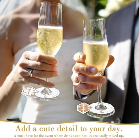 48 Pcs Diamond Ring Wine Glass Markers Wedding Wine Glass Name Tags Wine Charms for Stem Glasses Wine Glass Tags Identifier for Wine Bachelorette Bridal Shower Wedding Bubbly Markers in Saudi Arabia