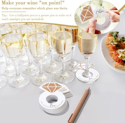 48 Pcs Diamond Ring Wine Glass Markers Wedding Wine Glass Name Tags Wine Charms for Stem Glasses Wine Glass Tags Identifier for Wine Bachelorette Bridal Shower Wedding Bubbly Markers in Saudi Arabia
