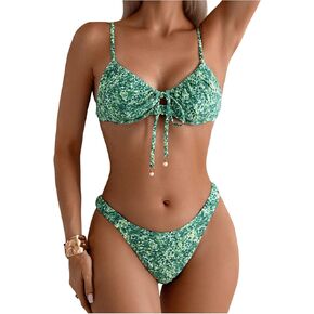 SOLY HUX Women's 2 Piece Bikini Sets Boho Floral Print Underwire Swimsuit Tie Front Cut Out Bathing Suit