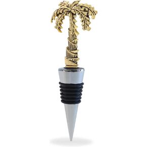 Cheers Gold Palm Tree Metal Wine Stopper - Elegant Vacuum Seal Reusable Tropical Beach Wine Bottle Stopper Airtight Leak Proof Bottle Topper Cork Plug, Home Decor & Bar Tool Accessory Unique Gift