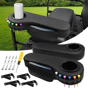 iLSKW Golf Cart Rear Armrest with Cup Holder for Rear Seat,Upgraded Stable Triangle Support Frame, No Drilling Fits 1" Side Square Tube EZGO Club Car DS Precedent Yamaha Golf Carts