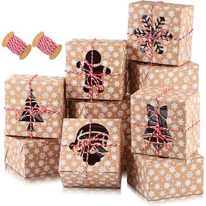 Tenare 30 Pieces Christmas Cookie Boxes with Clear Window Cupcake Boxes Bakery Boxes Pastry Packaging Boxes Brown Kraft Present Box with Rope for Food Present Giving, 4 x 4 x 2.5 Inches (Delicate)