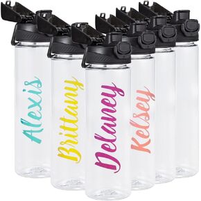 6 Pack Clear Water Bottles Bulk, 24 oz Reusable Plastic Water Bottle with Chug Lid & Handle, Leak Proof & Lightweight for Sports Travel Gym Running Hiking, Personalized DIY Teacher Nurse Gift