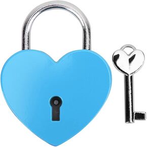 Heart Shape Metal Lock with Key Colorful Exquisite Padlock for Household jewelry Box Storage Box Diary Book 45x59mm(blue)