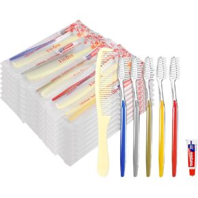 50 Pack Disposable Toothbrushes with Toothpaste and Comb for Homeless Individually Wrapped-Suitable for Hotel,Air Bnb,Shelter/Homeless/Nursing Home/Charity(（50 pcs）)