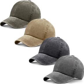 4 Pieces Washed Baseball Cap Adjustable Twill Plain Hat Unisex Baseball Cap Vintage Dad Hat (Black, Gray, Khaki, Army Green)