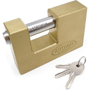 Urban REC-70 Rectangular Safety Padlock Anti Saw, Shutter Lock, Hardened Steel Closure Ø11mm 70mm Universal for Latches, Grates, Lockers, Brown (Brass), One Size