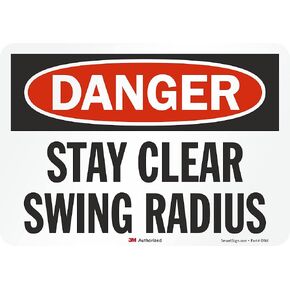 SmartSign 7 x 10 inch “Danger - Stay Clear, Swing Radius" Crane Safety OSHA Label, 5.5 mil Laminated Vinyl, 3M Engineer Grade Reflective Material, Red, Black and White