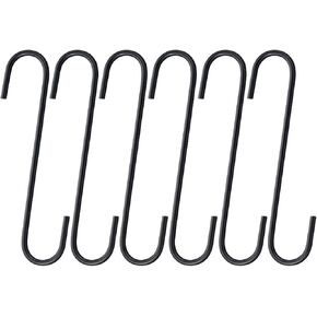 8-Inch Thicker S-Shape Hook,6-Pack Hooks for Hanging Clothes Jeans,Stainless Steel Hanger for Clothing Shop,Closet,Kitchen,Garden,Workshop (Black)