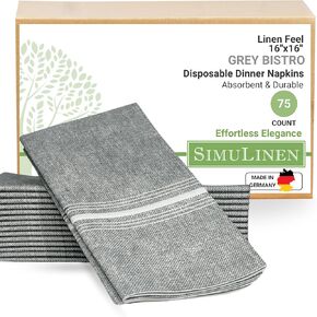 SimuLinen Select - White & Grey - Bistro Stripe Disposable Dinner Napkins – Durable Airlaid Paper Napkins – Perfect for Elegant and Casual Dining – Size 16"x16" – Box of 75