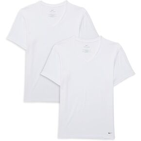 Nike Men's Dri-FIT Essential Cotton Stretch Slim Fit V-Neck Undershirt 2 Pack (W(KE1009-100)/B, Small)