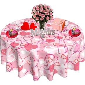 SuQKXCo Valentines Day Round Tablecloth 60 Inch Valentines Day Hearts Love Tablecover Waterproof Table Cloth for Kitchen/Home Decoration