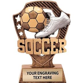 Crown Awards 5" Shieldz Soccer Sculpture Trophy, Custom Resin Soccer Ball Trophies with Personalized Engraving Prime