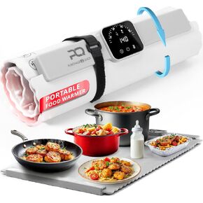 Electric Warming Mat | Rollable Heating Food Warming Pad, 5 Temperature Settings & Auto Shut-Off | Suitable for Buffet, Gatherings and Parties (Grey)