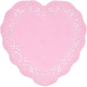 50 Pcs 10 Inch Valentine Heart Doilies Cutouts Paper Lace Doily Pink Valentine's Craft Gift Set for Valentine's Day Table Party Decorations