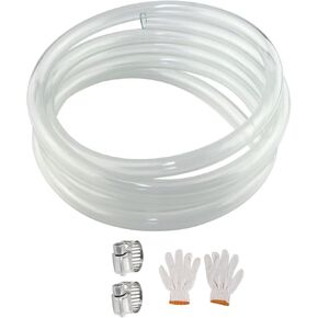Clear Vinyl Tubing Flexible PVC Tubing 3/8" ID X 1/2" OD, Lightweight Plastic Tubing, Oil Resistant Hybrid Multipurpose Industrial Clear Vinyl Hose, 50-Feet Length, with 2 Stainless Clamps