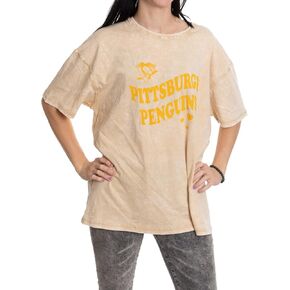 Calhoun NHL Womens كبير الحجم لائحة السقوط القطر الكتف الطراز خمر حمض غسل الطاقم القميص قصير الأكمام