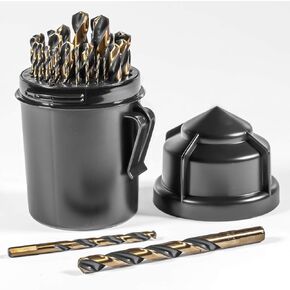 XtremepowerUS 29-Pieces High Speed Drill Bit Set with Black and Gold Finish Index Size with Round Case Belt Clip