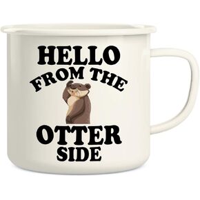Retreez Hello From the Otter Side 16 Oz Enamel Stainless Steel Metal Camping Campfire Coffee Mug Cup - Funny, Sarcasm, Motivational, Inspirational birthday gifts for friends, coworkers, dad or mom