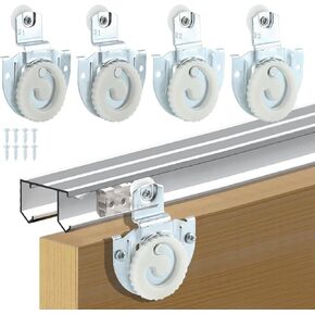 CALIDAKA 4PCS Sliding Wardrobe Door Hardware Roller Kit,Sliding Closet Door Roller,Adjustable Door Hooks with 8 Screws to Allow Wardrobe Cabinet to Slide Smoothly and Quietly