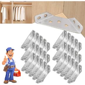 30PCs Universal Stainless Steel Furniture Corner Connector, Corner Brace for Shelf Cabinet Table Chair, Furniture Corner Connectors, Wooden Triangle Stabilizer(30)