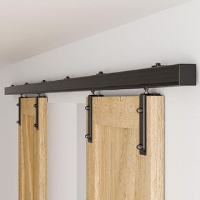 10FT/120'' Box Rail Sliding Barn Door Hardware Kit Aluminium Alloy Wall Mount, Smooth and Heavy Duty for Double Door (NO Door Panel)