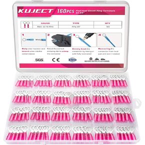Kuject 160pcs محطات حلقة تقليص الحرارة 3/8 "، موصلات الأسلاك النحاسية المتدلية ، مجموعة أطراف الأسلاك الكهربائية لشاحنة القوارب البحرية للسيارات- أحمر 22-16 in Kuwait
