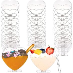 Coloch 100 Pack 4 Oz Plastic Mini Dessert Cup with Spoon, Clear Parfait Appetizer Cup Heart-shaped Small Serving Bowl for Cakes, Ice Cream, Tasting, Party, Buffet, Valentine's Day, Wedding