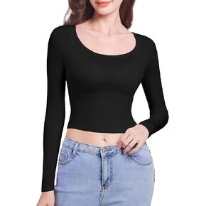 Long Sleeve Crop Tops for Women Casual Slim Fitted Shirts Fashion Lightweight Basic Yoga Clothes