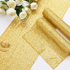 2 Packs Gold Sequin Table Runners 12 x 108 Inch Glitter Dining Table Runner Sparkle Sequin Runners for Birthday Wedding Party Bridal & Baby Showers, Party Table Decorations