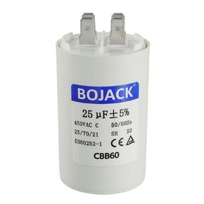 BOJACK CBB60 25UF 450 Volt 50/60Hz AC Capacitor Round Run Start Capacitor with Two Sets of Inserts for AC Motor Run Condenser Straight Cool Heat Pump Pool Pump or Air Conditioner