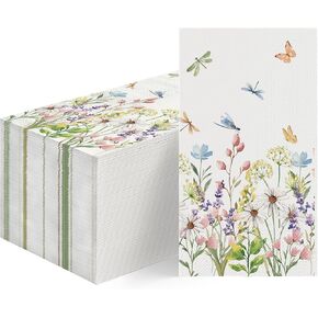 Horaldaily 100 Spring Disposable Paper Decorative Guest Napkins, Wild Flowers Butterflies for Party Lunch Dinner Kitchen Bathroom