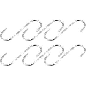 METALLIXITY S Hooks for Hanging (110mm/4) 6Pcs, Carbon Steel Extra Long S Shaped Hangers - for Plants, Garden, Kitchenware, Silver Tone