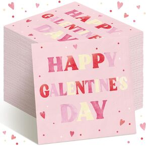 100 Pack Happy Galentine's Day Napkins Disposable Folded Napkins 10 x 10 Inches Valentine's Day Party Decorations Pink Paper Towel Bathroom Disposable Towel for Valentine Engagement Wedding Gift