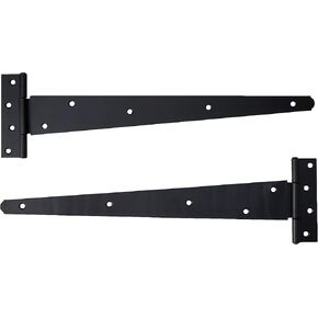 BH01991 (2 Pcs) Heavy Duty Strap Tee Hinges, Black Japanned 400 mm (16 Inch) - Pack of 2 Pieces