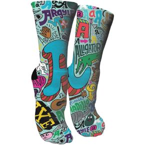 ULQUIEOR Women's Alphabet Animal Graffiti Pattern Cotton Comfort Moisture Wicking Extra Heavy Cushion Athletic Crew Socks