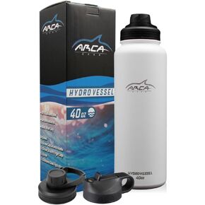 Stainless Steel Water Bottle With 2 Lids (Straw & Sport) - Sport Bottles for Men, Women & Kids - Double Walled, Insulated Thermos (White, 40 oz)