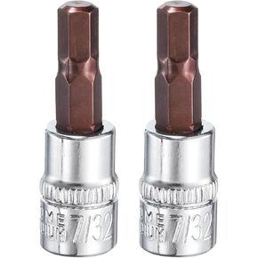 uxcell 7/32" Hex Bit Socket 1/4" Drive SAE S2 Steel Square Drive Socket Extension Impact Bit Socket Ratchet Wrench Accessories for Turns Power Drill Into Nut Driver 2 Pcs